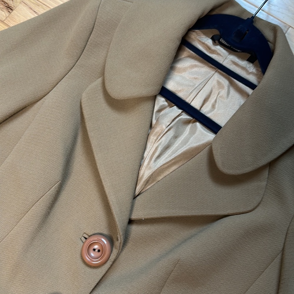 Charles Chang Lima 2 piece suit size 8 camel silk lined made in USA